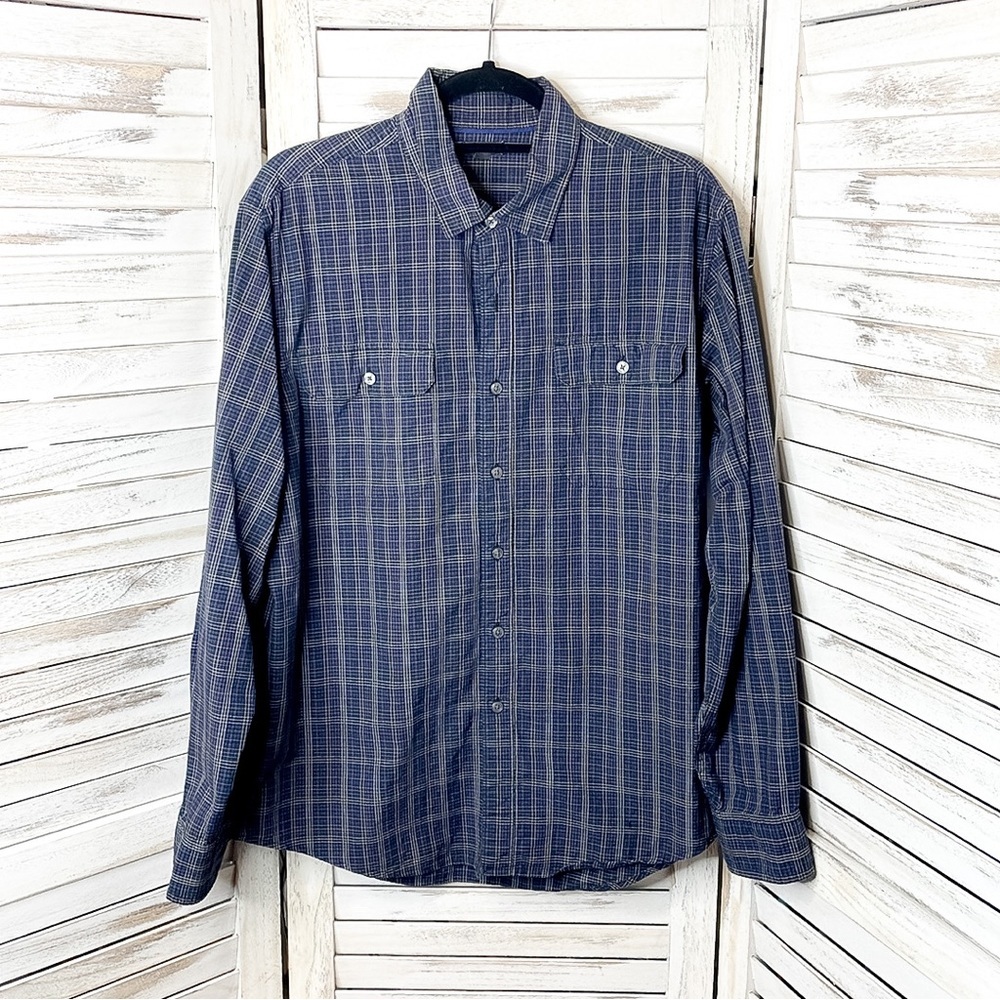 APT. 9 | Men’s 100% Cotton Blue Plaid Button Down Long Sleeve Shirt - Picture 2 of 7